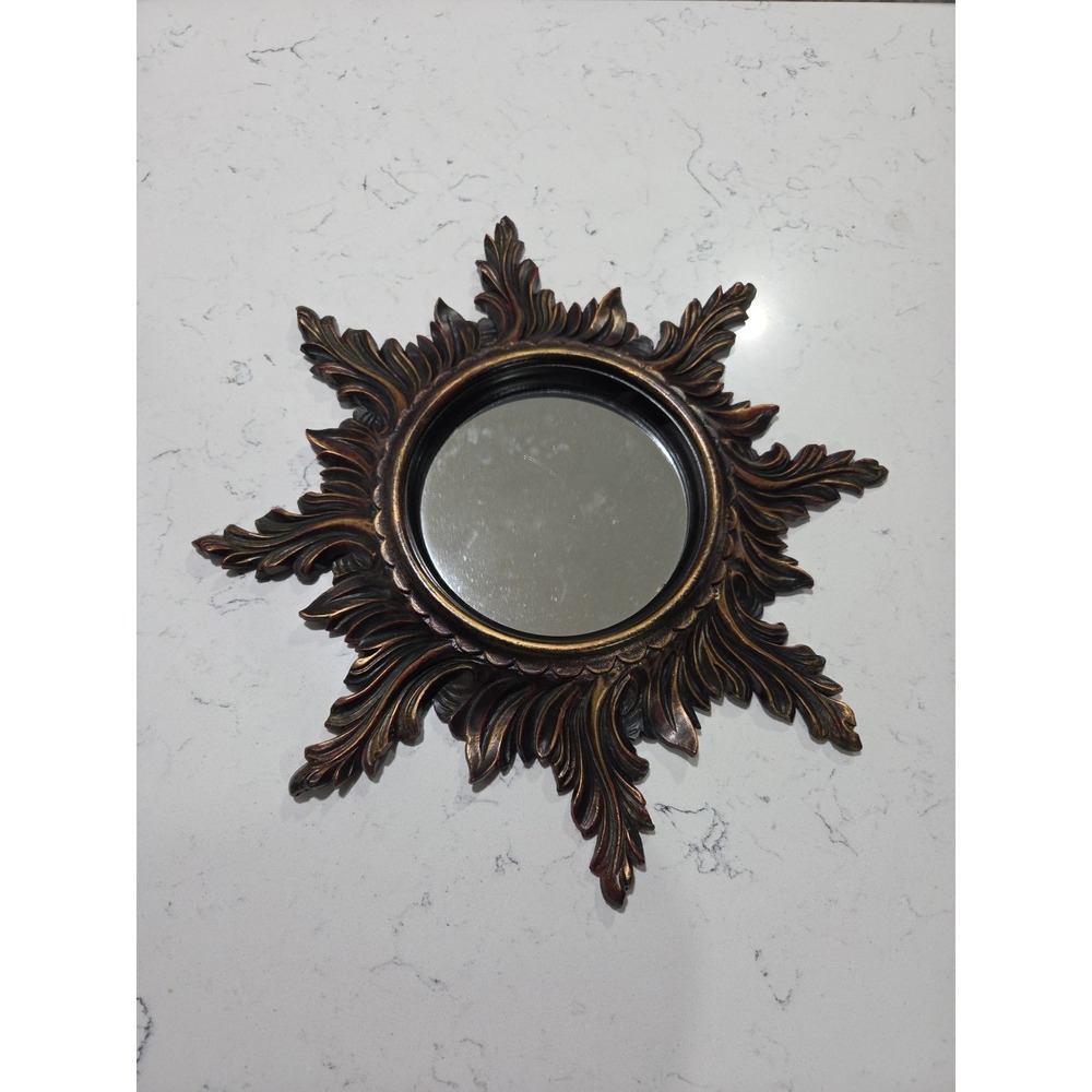 Vintage Euromarchi Starburst Wall Hanger Mirror Made In Italy 20" Brown/Red/Gold
